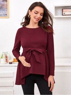 SHEIN Maternity Waffle Knit Top in Deep Red